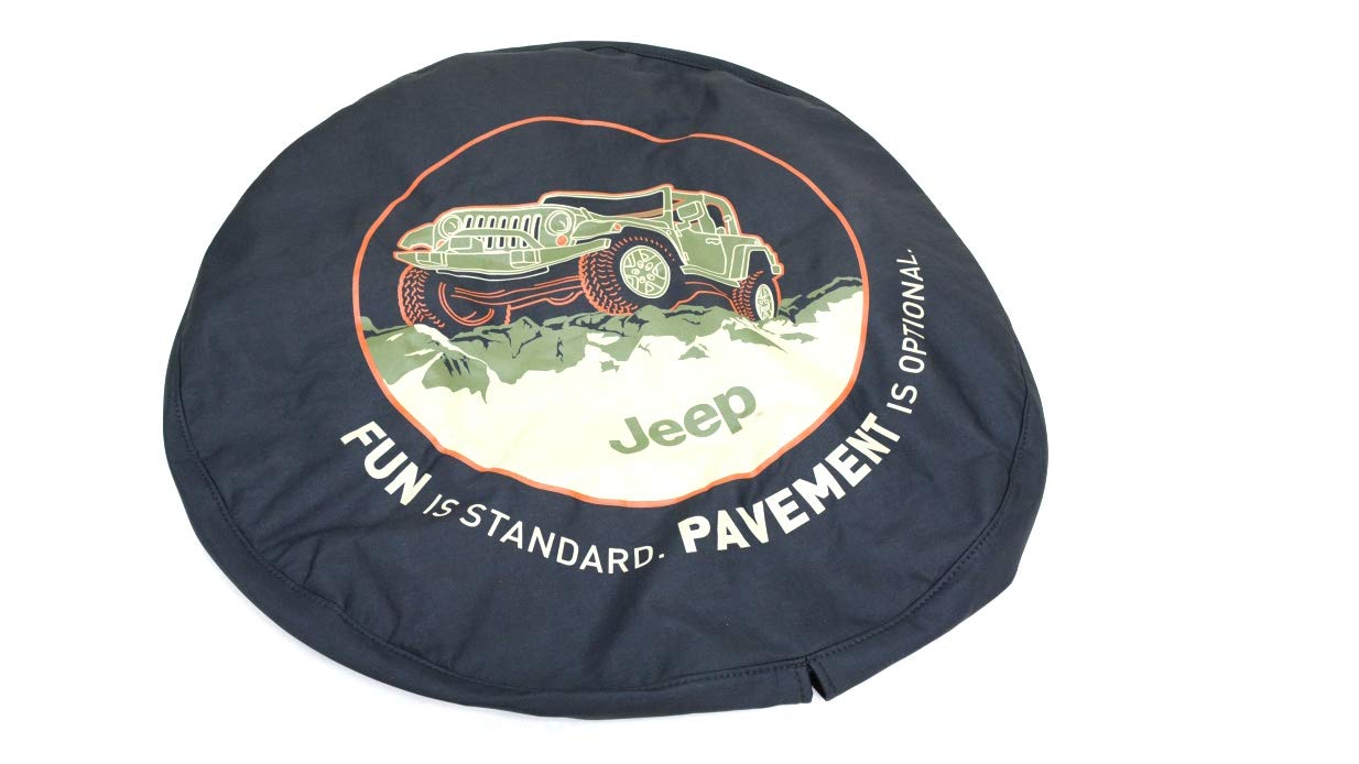 Jeep Wrangler Tire Cover - Black Denim With 'Fun Is Standard' Off-Road Logo